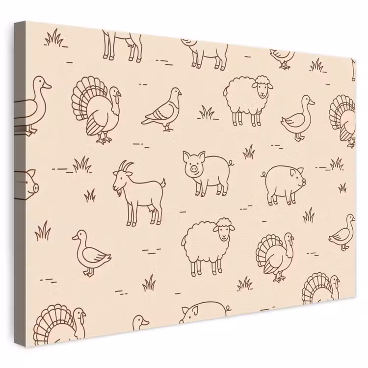 Leinwandbild - Tiere – Muster – Bauernhof – Minimalistisch – Beige — 1