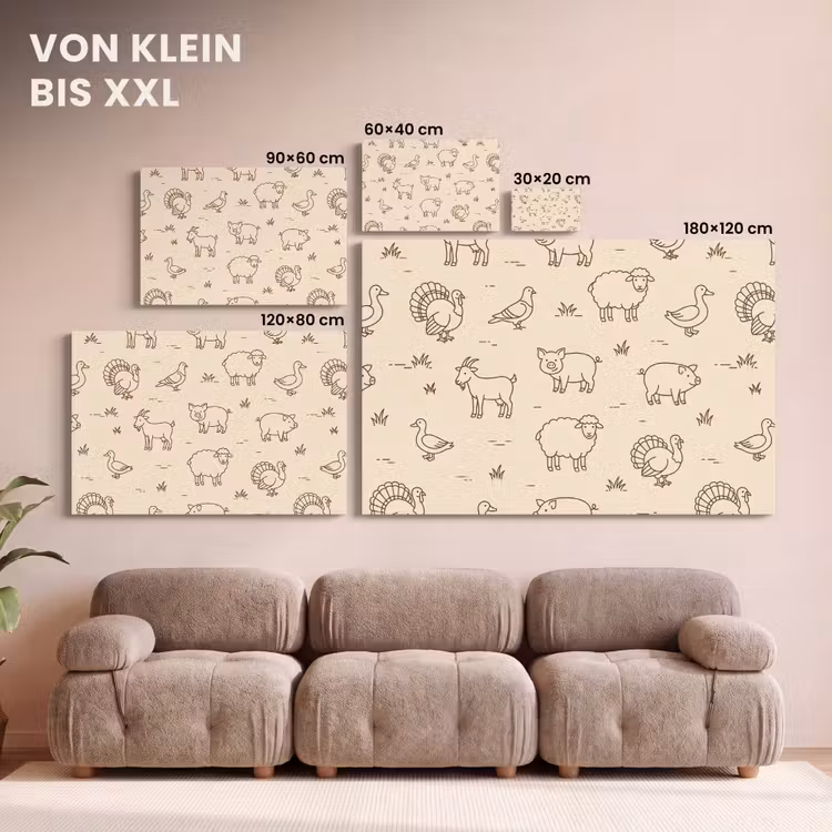 Leinwandbild - Tiere – Muster – Bauernhof – Minimalistisch – Beige — 6
