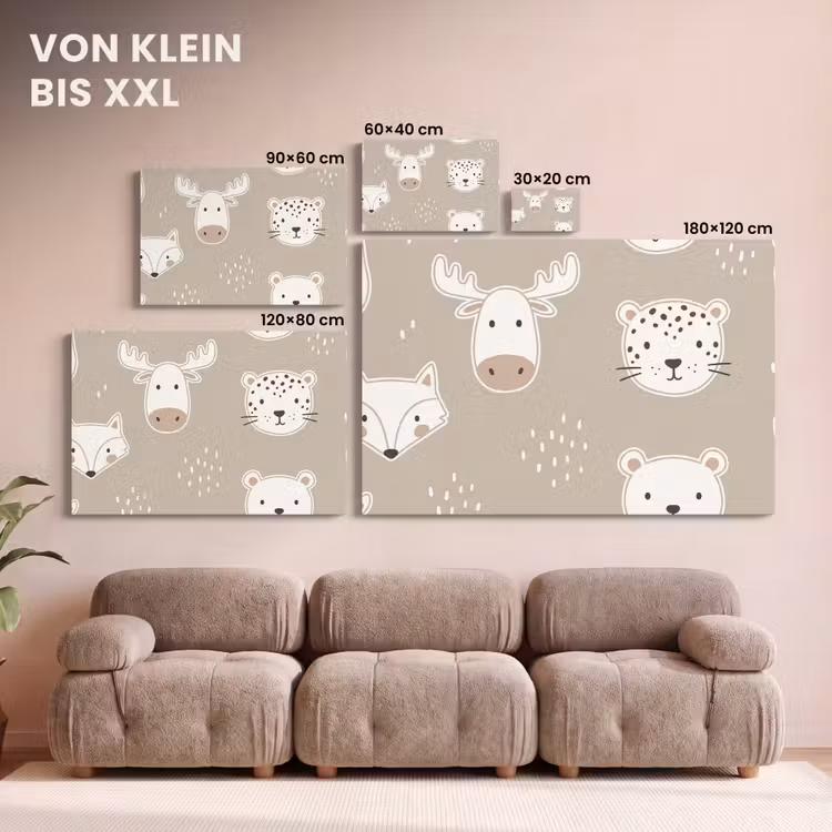 Leinwandbild - Tiere – Muster – Illustration – Modern – Beige — 6
