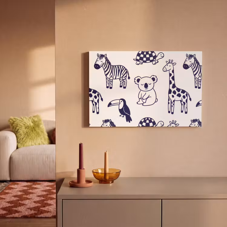 Leinwandbild - Tiere – Muster – Kinderzimmer – Grafisch – Weiß-Blau — 2
