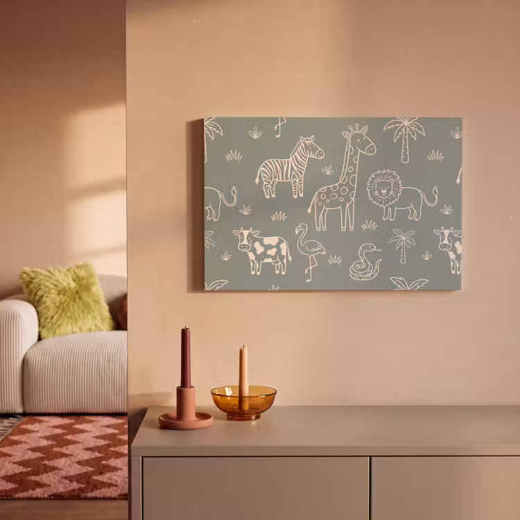 Leinwandbild - Tiere – Safari – Muster – Illustration – Grün — 2