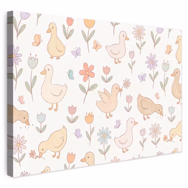 Leinwandbild - Vogel – Blumen – Muster – Pastell – Tiere — 1