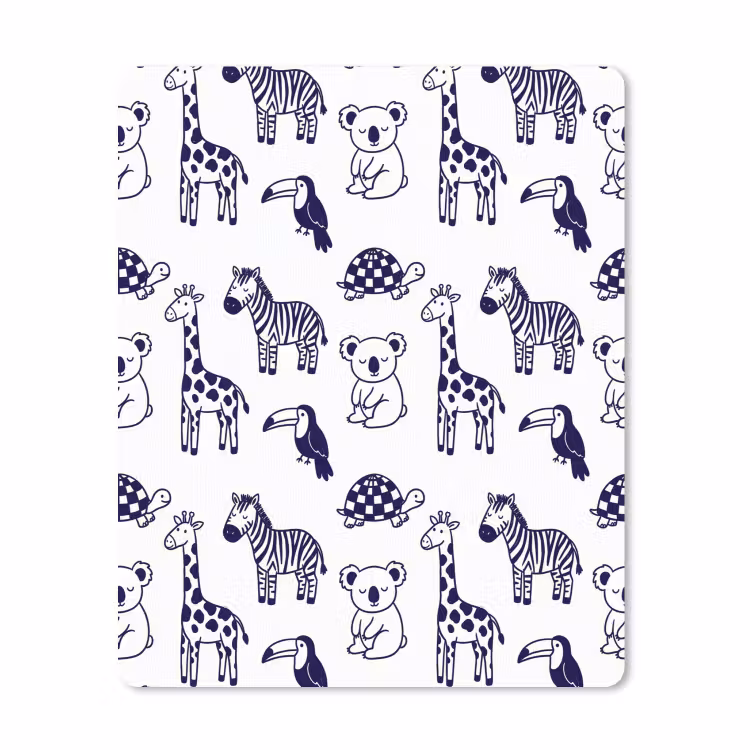 Mauspad - Tiere – Muster – Kinderzimmer – Grafisch – Weiß-Blau — 1