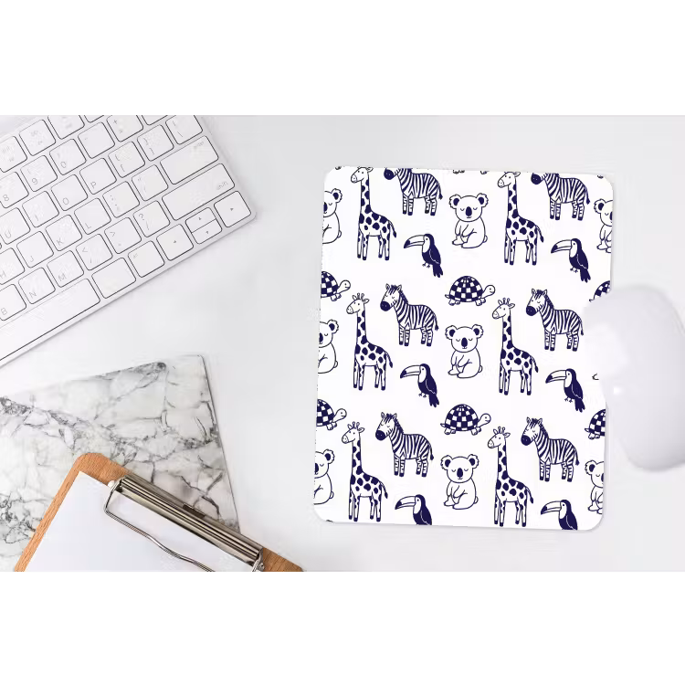 Mauspad - Tiere – Muster – Kinderzimmer – Grafisch – Weiß-Blau — 4