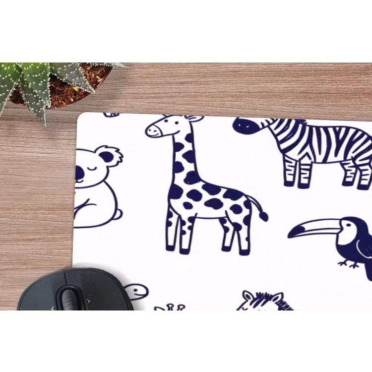 Mauspad - Tiere – Muster – Kinderzimmer – Grafisch – Weiß-Blau — 5
