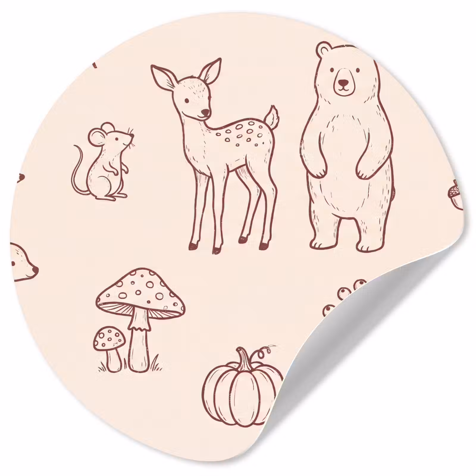 Runde Tapete - Tiere – Wald – Natur – Skizze – Muster — 1