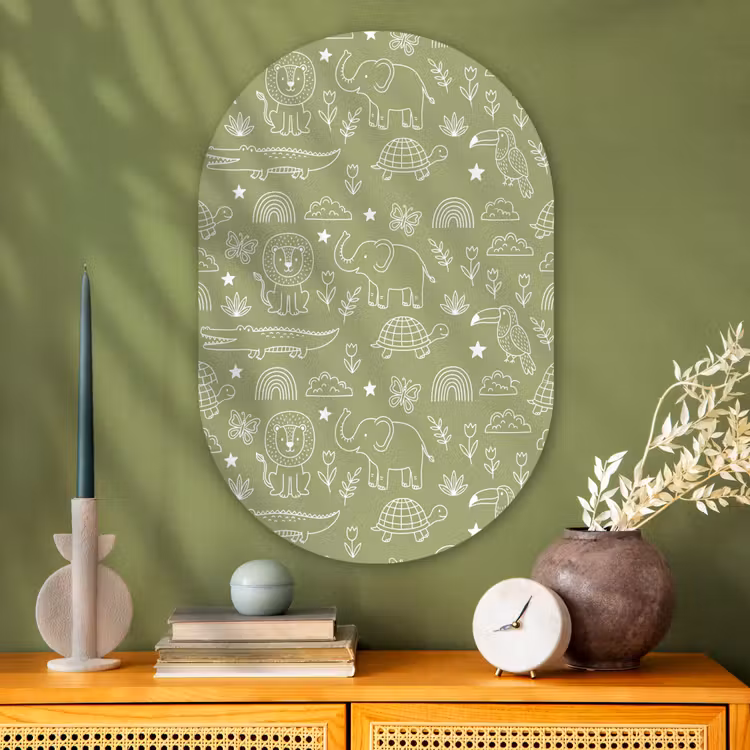 Glasbild Oval - Tiere – Muster – Illustration – Natur – Grün — 2
