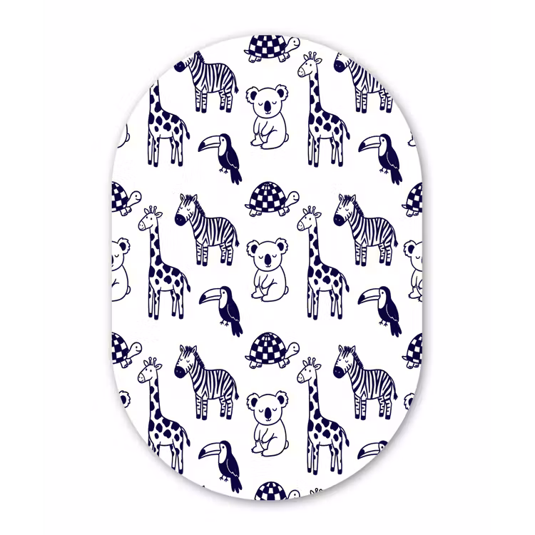 Glasbild Oval - Tiere – Muster – Kinderzimmer – Grafisch – Weiß-Blau — 1