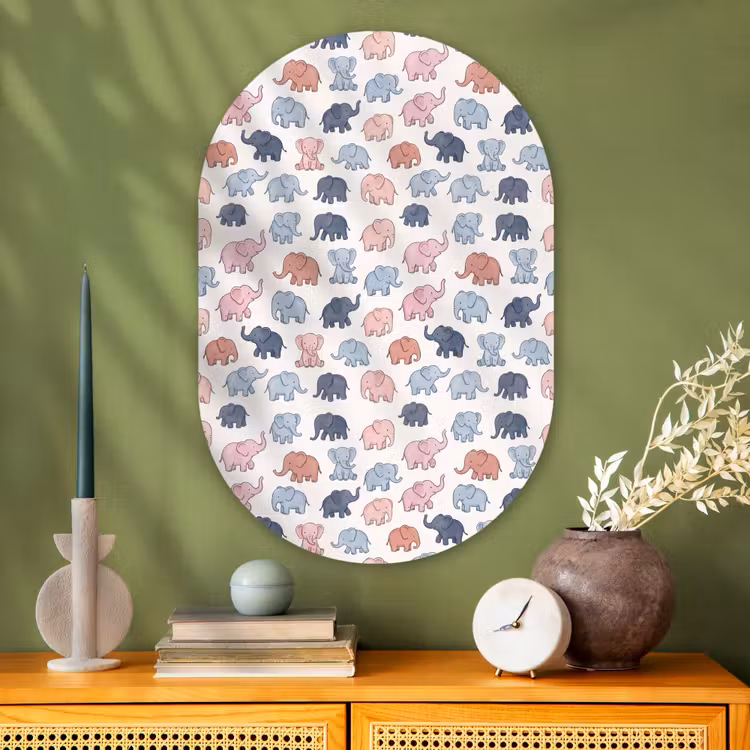 Glasbild Oval - Tiere – Muster – Kinderzimmer – Pastell – Verspielt — 2