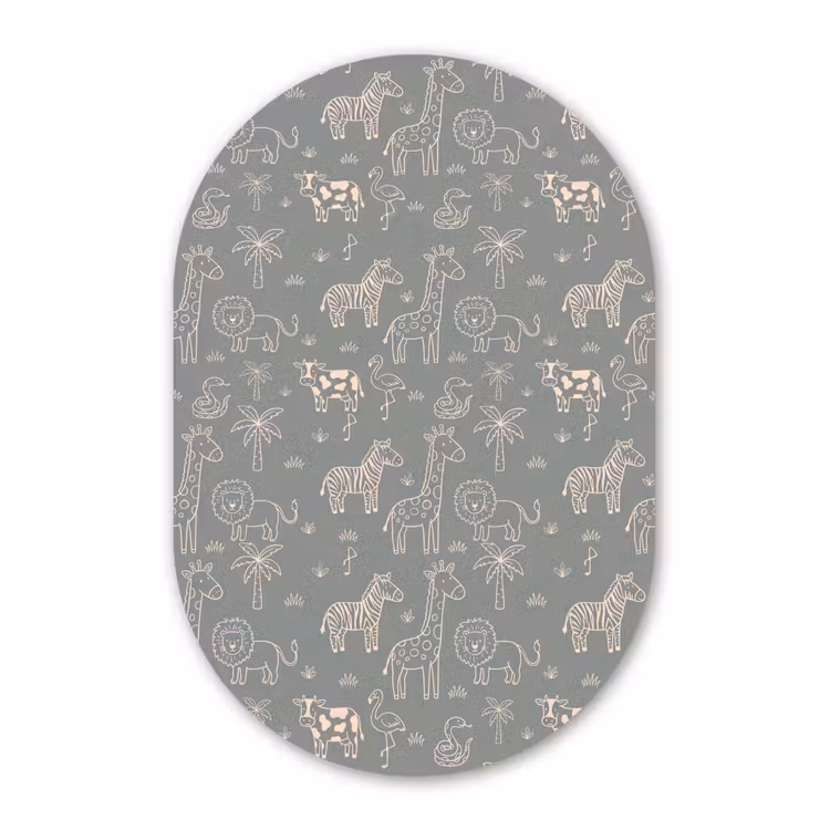 Glasbild Oval - Tiere – Safari – Muster – Illustration – Grün — 1
