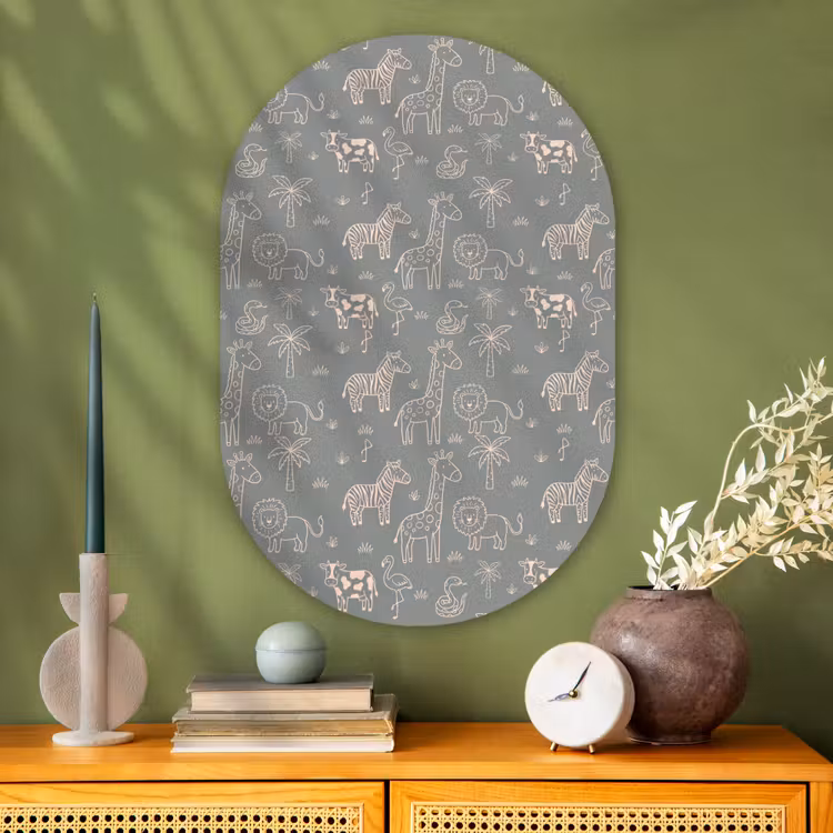 Glasbild Oval - Tiere – Safari – Muster – Illustration – Grün — 2