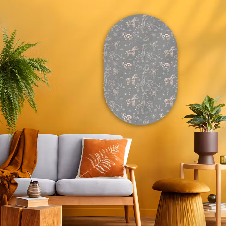 Glasbild Oval - Tiere – Safari – Muster – Illustration – Grün — 3
