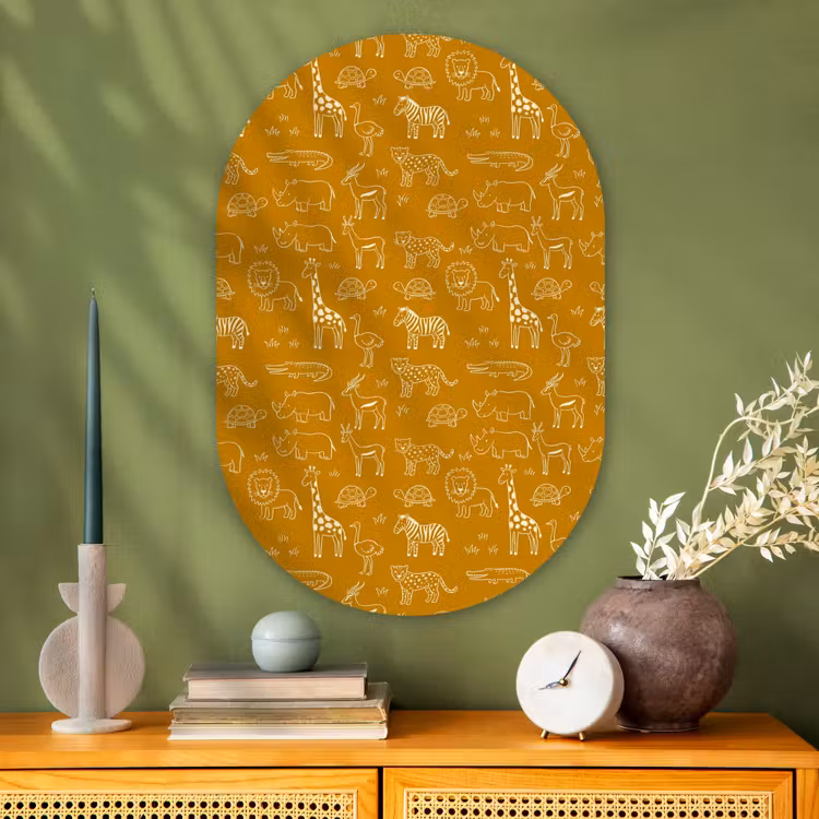 Glasbild Oval - Tiere – Safari – Muster – Kindlich – Ocker — 2