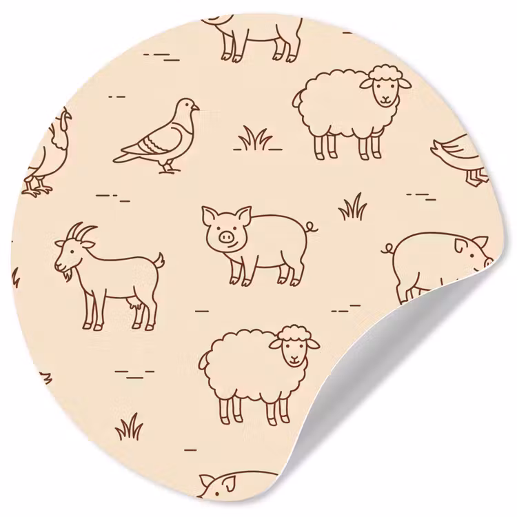 Runde Tapete - Tiere – Muster – Bauernhof – Minimalistisch – Beige — 1