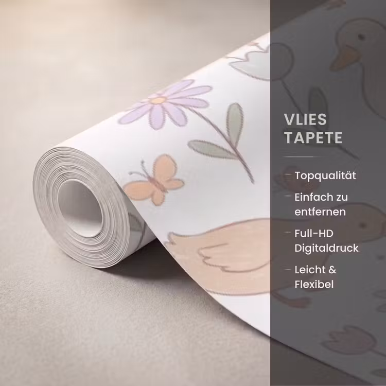 Tapete - Vogel – Blumen – Muster – Pastell – Tiere — 3