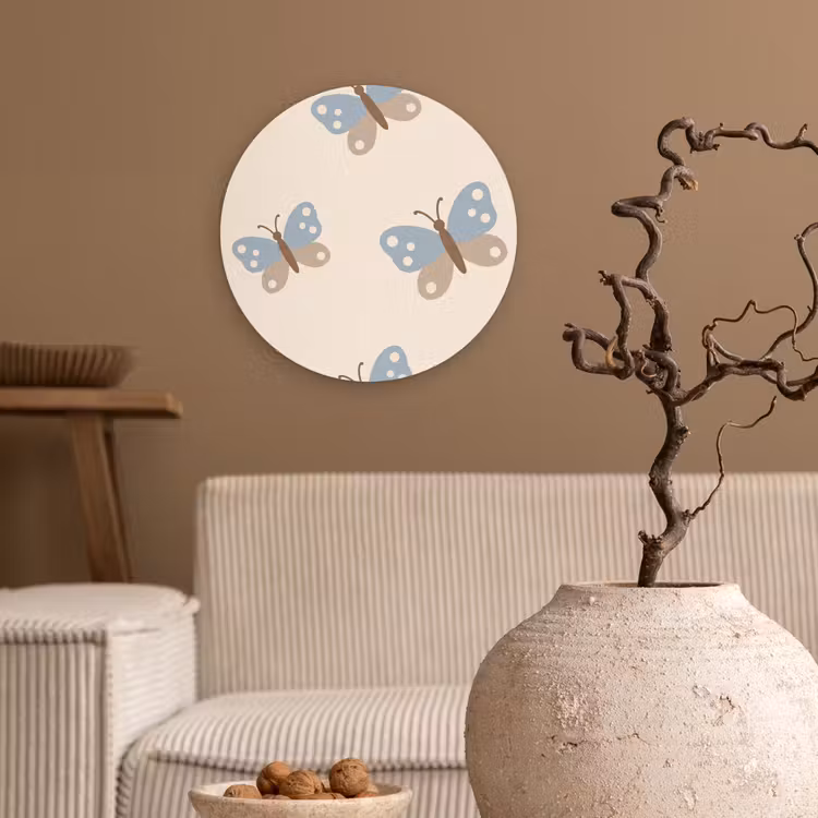 Forexbild Rund - Insekt – Schmetterlingsmuster – Abstrakt – Blau – Beige — 2