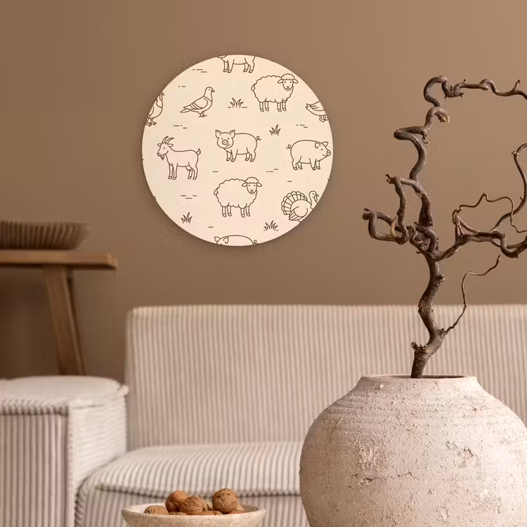 Forexbild Rund - Tiere – Muster – Bauernhof – Minimalistisch – Beige — 2