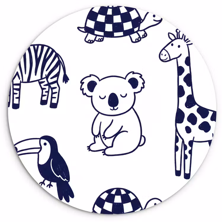 Forexbild Rund - Tiere – Muster – Kinderzimmer – Grafisch – Weiß-Blau — 1