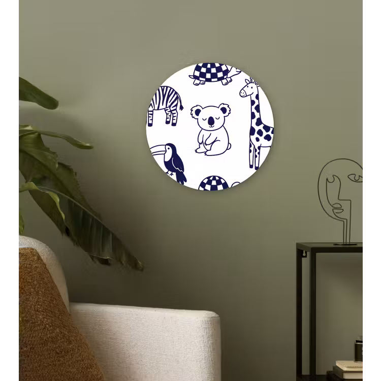 Forexbild Rund - Tiere – Muster – Kinderzimmer – Grafisch – Weiß-Blau — 3