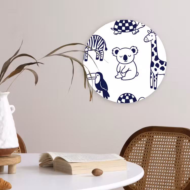 Forexbild Rund - Tiere – Muster – Kinderzimmer – Grafisch – Weiß-Blau — 4