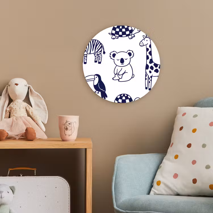 Forexbild Rund - Tiere – Muster – Kinderzimmer – Grafisch – Weiß-Blau — 5