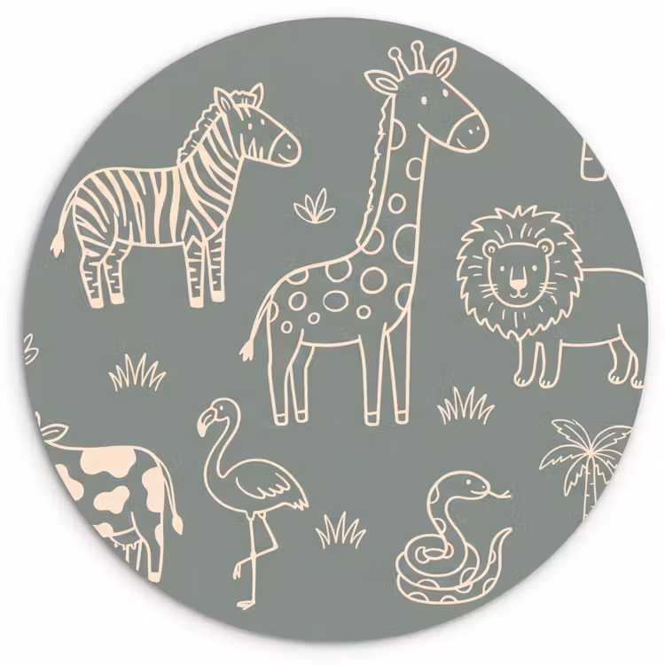 Forexbild Rund - Tiere – Safari – Muster – Illustration – Grün — 1