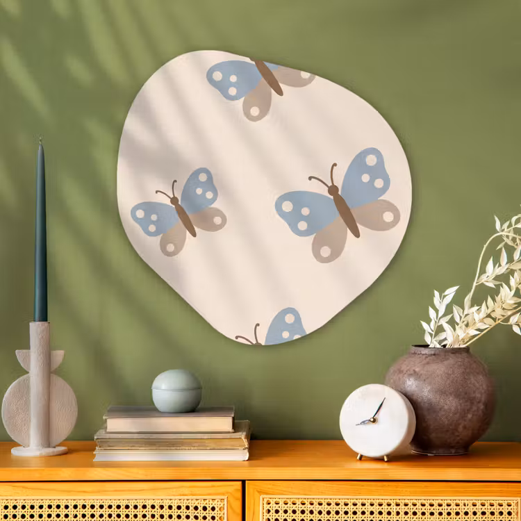 Glasbild Organische Form - Insekt – Schmetterlingsmuster – Abstrakt – Blau – Beige — 2