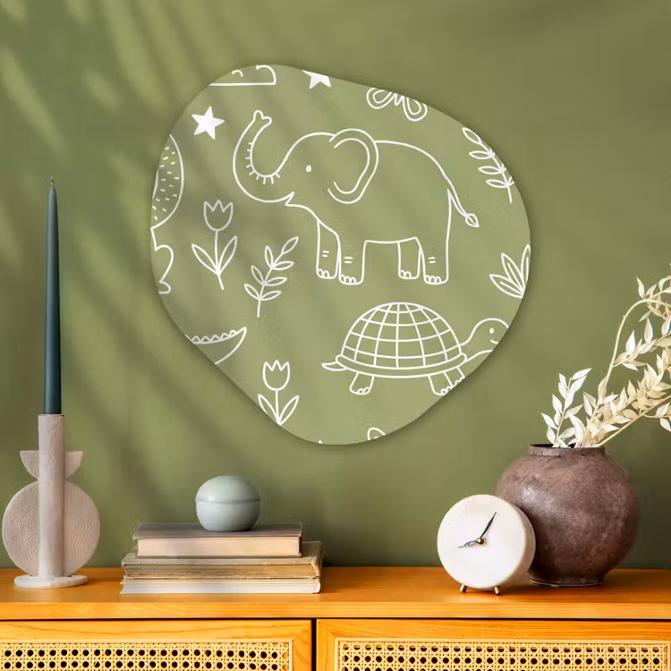 Glasbild Organische Form - Tiere – Muster – Illustration – Natur – Grün — 2