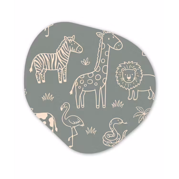 Glasbild Organische Form - Tiere – Safari – Muster – Illustration – Grün — 1
