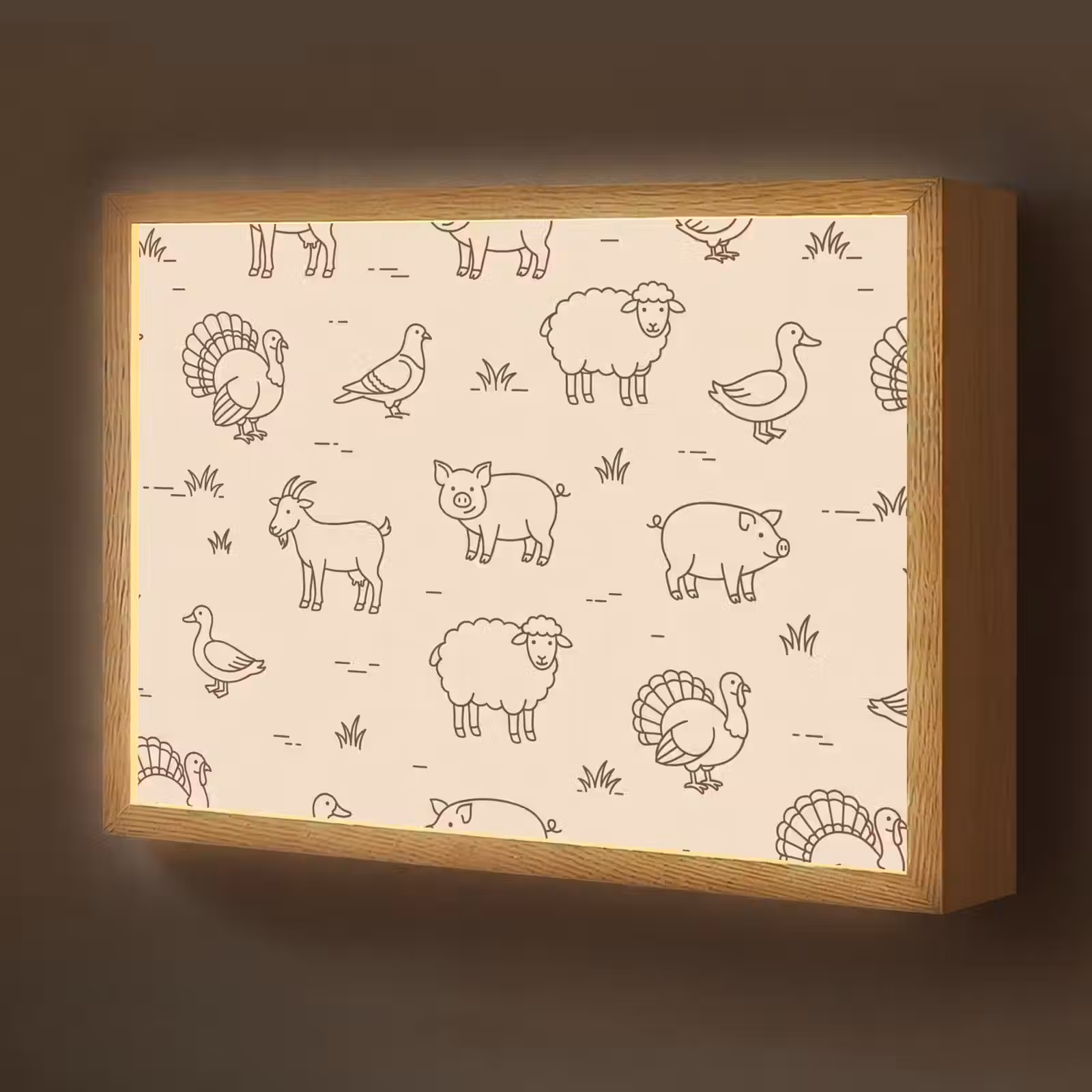 Nachtlicht Kinder - Tiere – Muster – Bauernhof – Minimalistisch – Beige — 1