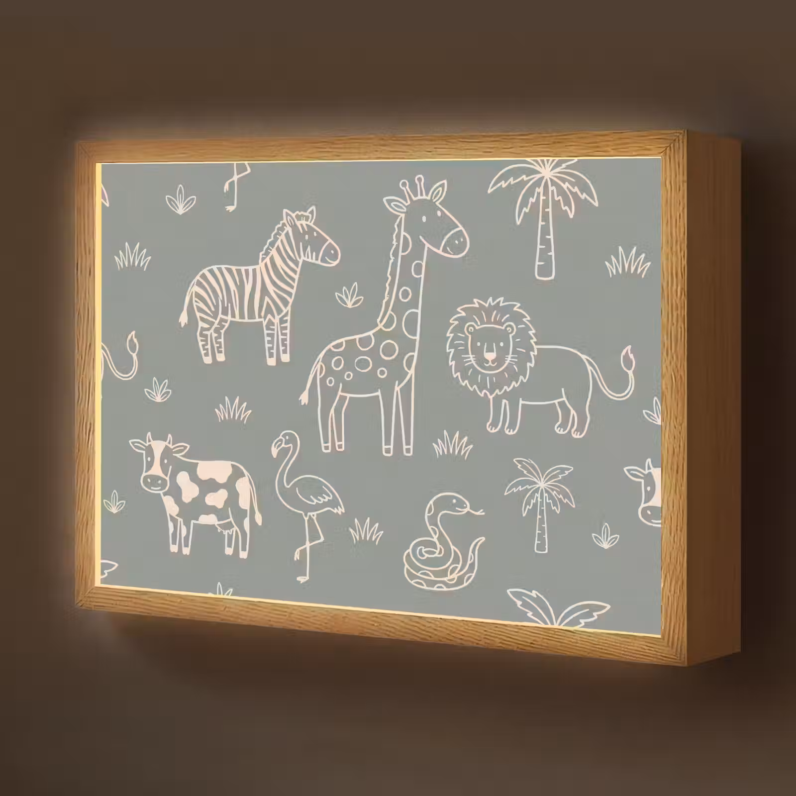 Nachtlicht Kinder - Tiere – Safari – Muster – Illustration – Grün — 1