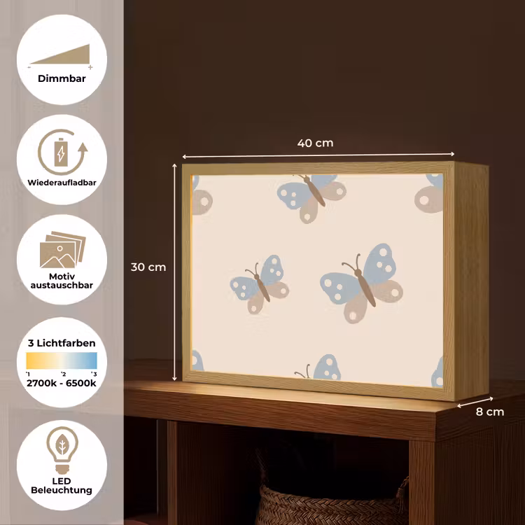Nachtlicht Kinder - Insekt – Schmetterlingsmuster – Abstrakt – Blau – Beige — 10