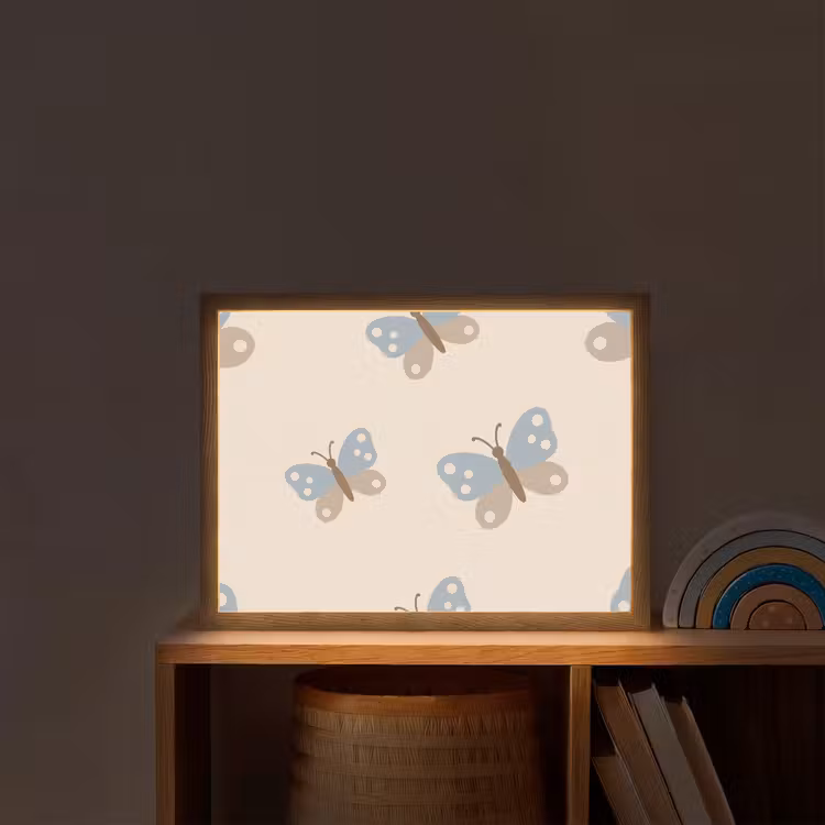 Nachtlicht Kinder - Insekt – Schmetterlingsmuster – Abstrakt – Blau – Beige — 2