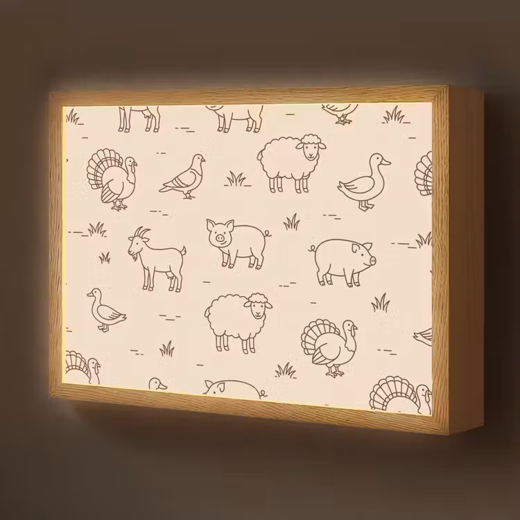 Nachtlicht Kinder - Tiere – Muster – Bauernhof – Minimalistisch – Beige — 1