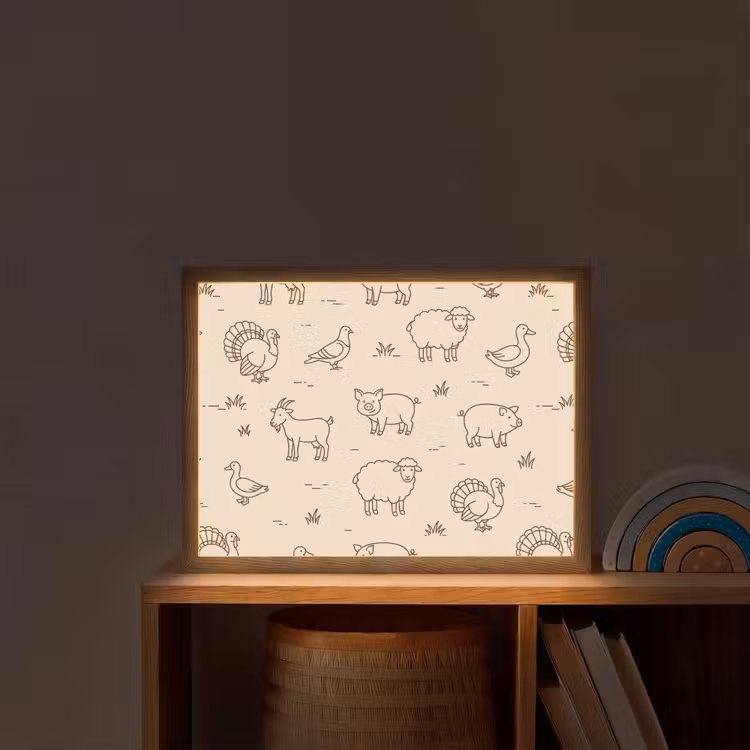 Nachtlicht Kinder - Tiere – Muster – Bauernhof – Minimalistisch – Beige — 2