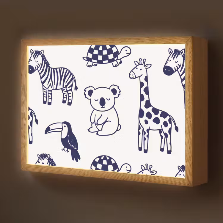 Nachtlicht Kinder - Tiere – Muster – Kinderzimmer – Grafisch – Weiß-Blau — 1