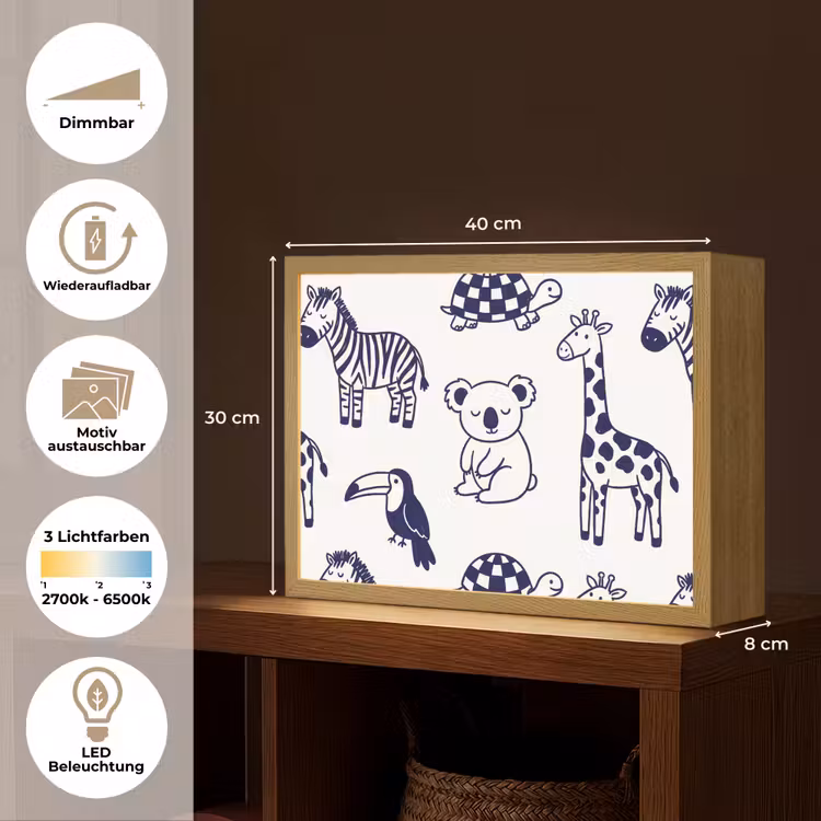Nachtlicht Kinder - Tiere – Muster – Kinderzimmer – Grafisch – Weiß-Blau — 10