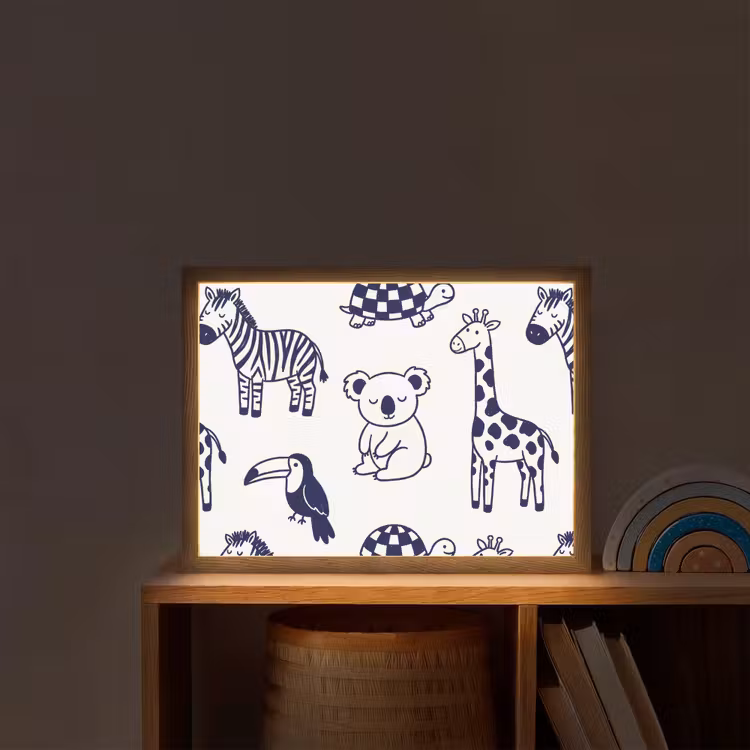 Nachtlicht Kinder - Tiere – Muster – Kinderzimmer – Grafisch – Weiß-Blau — 2