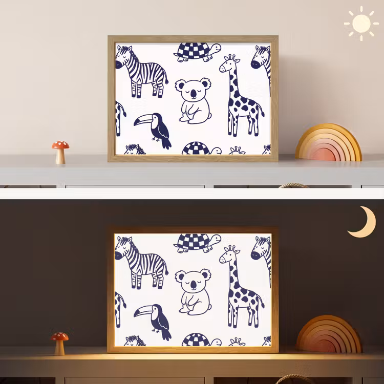 Nachtlicht Kinder - Tiere – Muster – Kinderzimmer – Grafisch – Weiß-Blau — 6