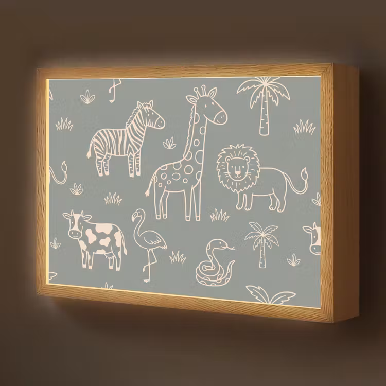 Nachtlicht Kinder - Tiere – Safari – Muster – Illustration – Grün — 1