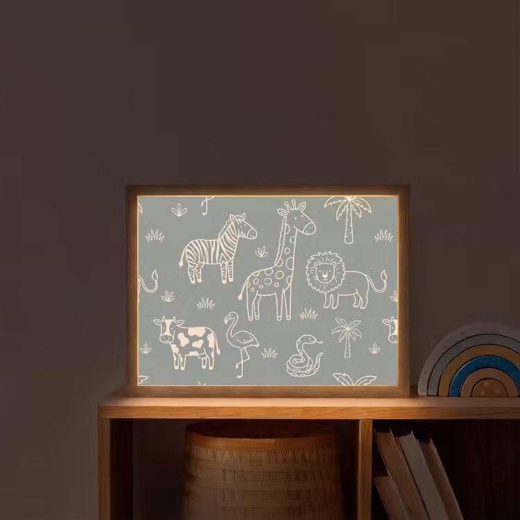 Nachtlicht Kinder - Tiere – Safari – Muster – Illustration – Grün — 2