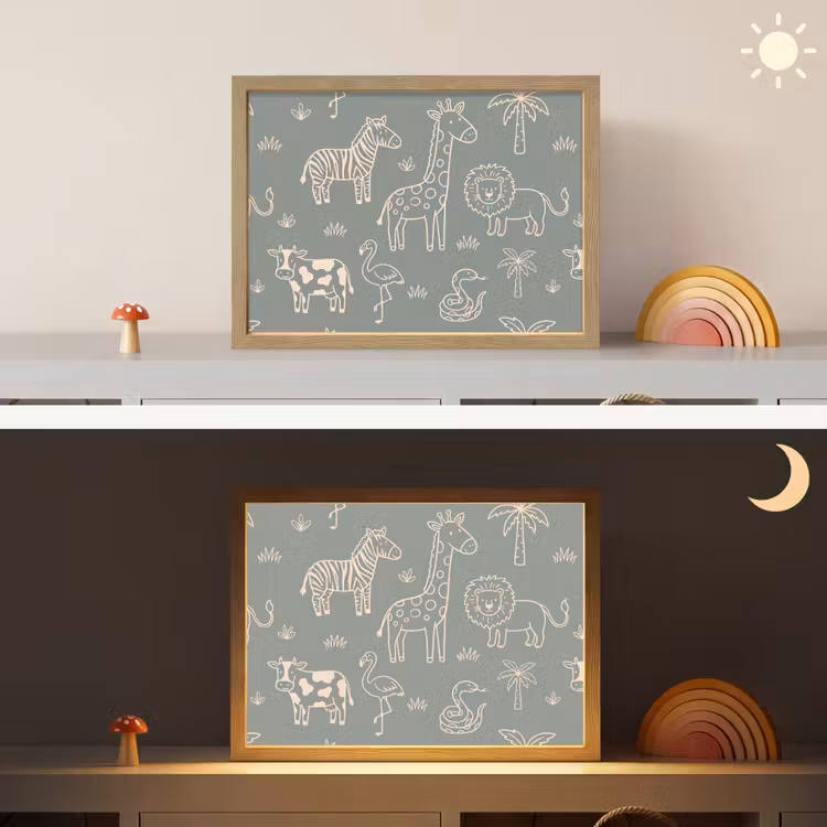 Nachtlicht Kinder - Tiere – Safari – Muster – Illustration – Grün — 6