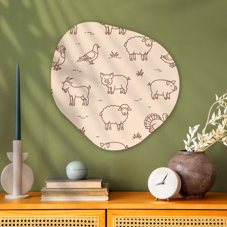 Alu-Dibond-Bild Organische Form - Tiere – Muster – Bauernhof – Minimalistisch – Beige — 2