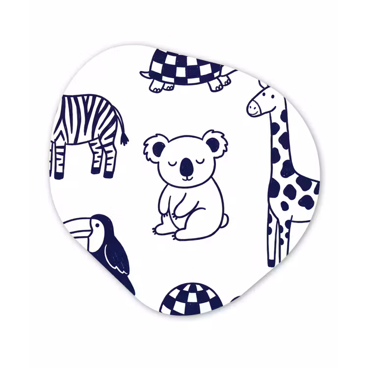 Alu-Dibond-Bild Organische Form - Tiere – Muster – Kinderzimmer – Grafisch – Weiß-Blau — 1
