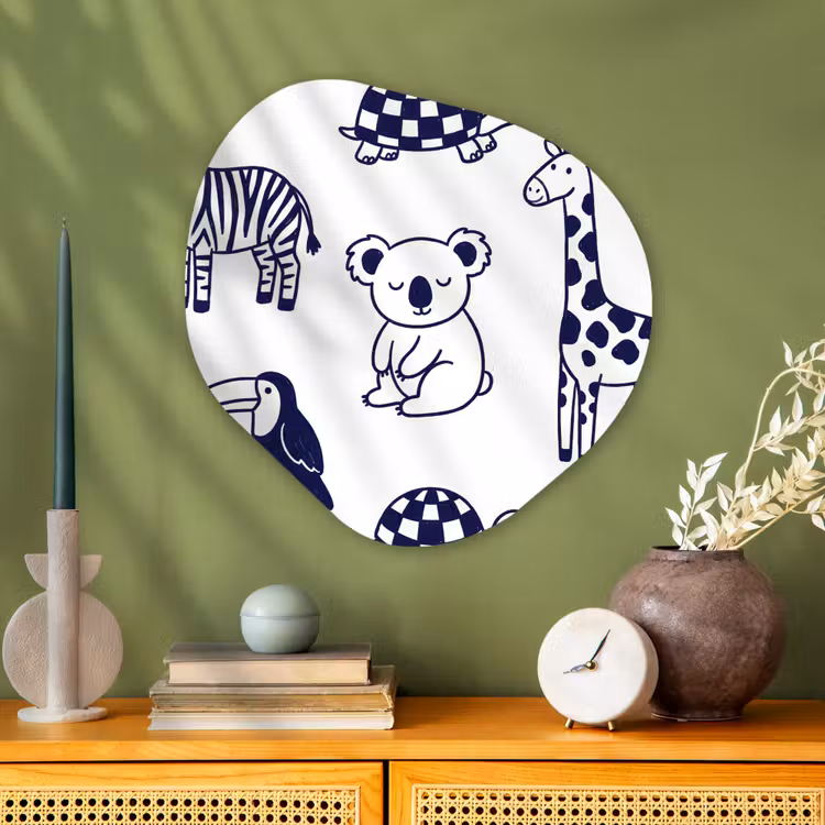Alu-Dibond-Bild Organische Form - Tiere – Muster – Kinderzimmer – Grafisch – Weiß-Blau — 2