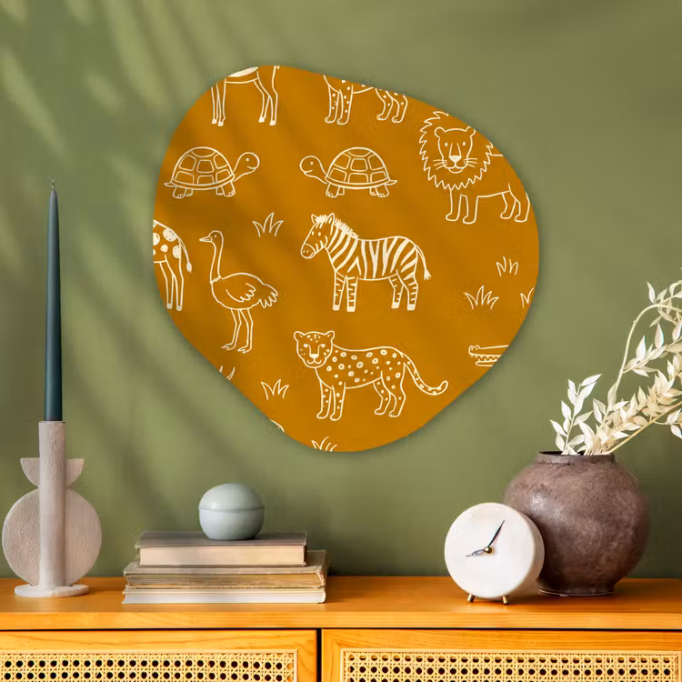 Alu-Dibond-Bild Organische Form - Tiere – Safari – Muster – Kindlich – Ocker — 2