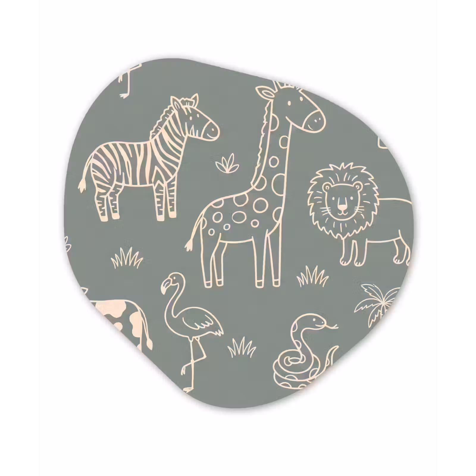 Alu-Dibond-Bild Organische Form - Tiere – Safari – Muster – Illustration – Grün — 1