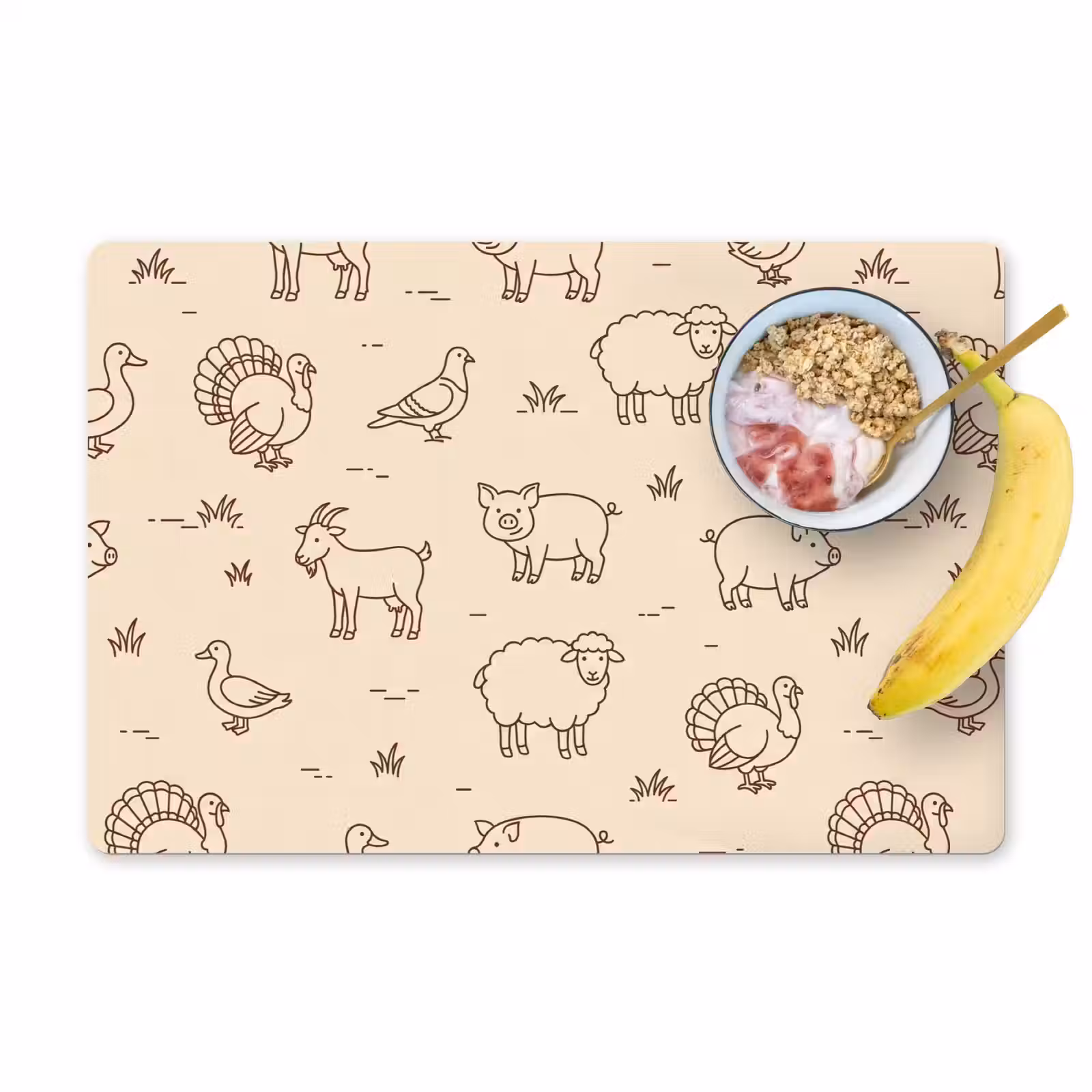 Tischset - 6 Stück - Tiere – Muster – Bauernhof – Minimalistisch – Beige — 1