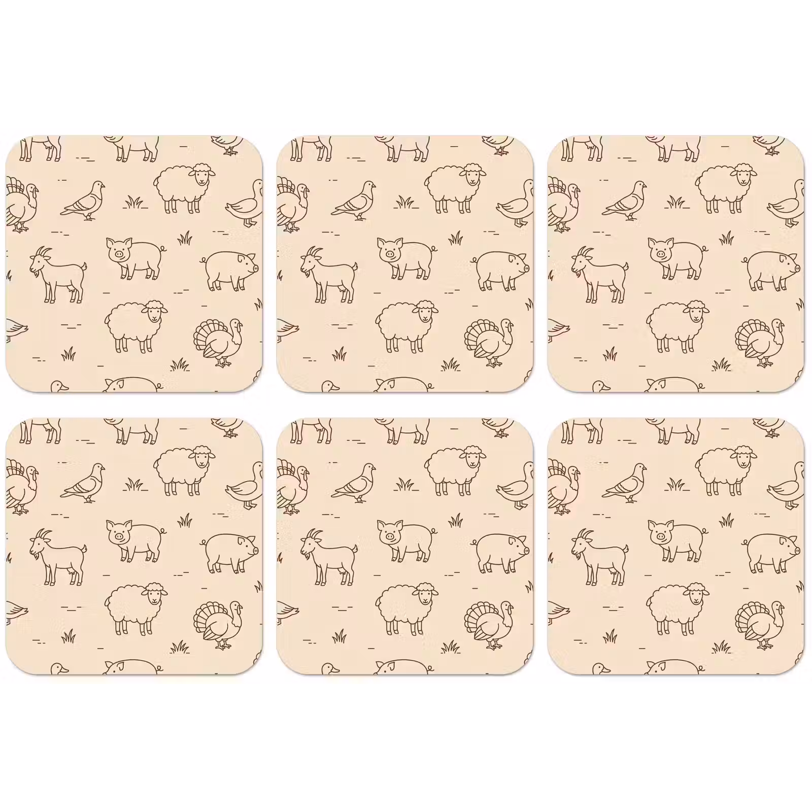 Untersetzer - Tiere – Muster – Bauernhof – Minimalistisch – Beige — 1