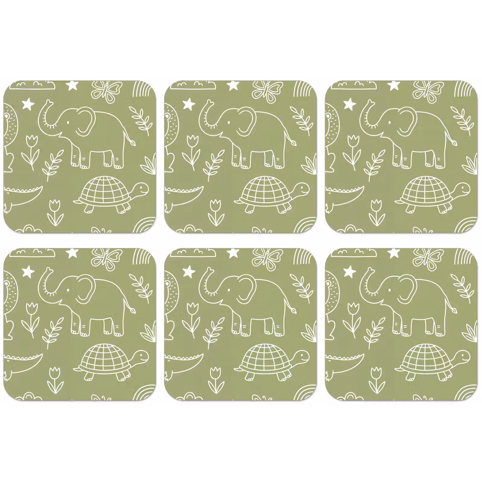 Untersetzer - Tiere – Muster – Illustration – Natur – Grün — 1